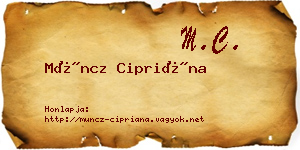 Müncz Cipriána névjegykártya